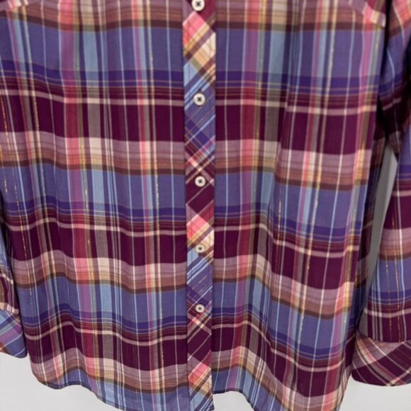Talbots Womens Plaid  Shirt size Large Long Sleeve Cotton Metallic Blend - Picture 6 of 12